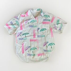 Play Alegre Hand Painted 100% Cotton Beach Tropical Button Up Shirt Made In USA